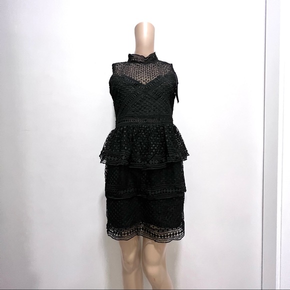 Kiss and Spell Black Crochet Lace Peplum Dress Lulus women dress. Size small - Picture 3 of 9